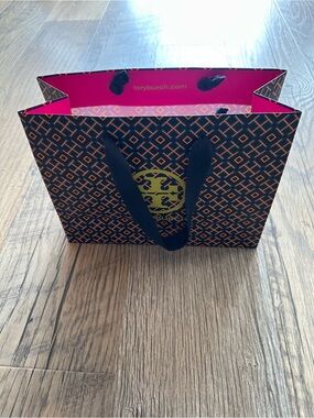 Tory Burch Navy Tote with Yellow Geometric Print and Lime Logo